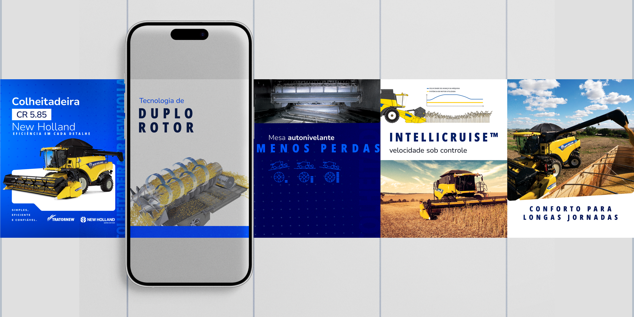 Visualização em Carrossel e Dispositivos Móveis da Campanha Colheitadeiras